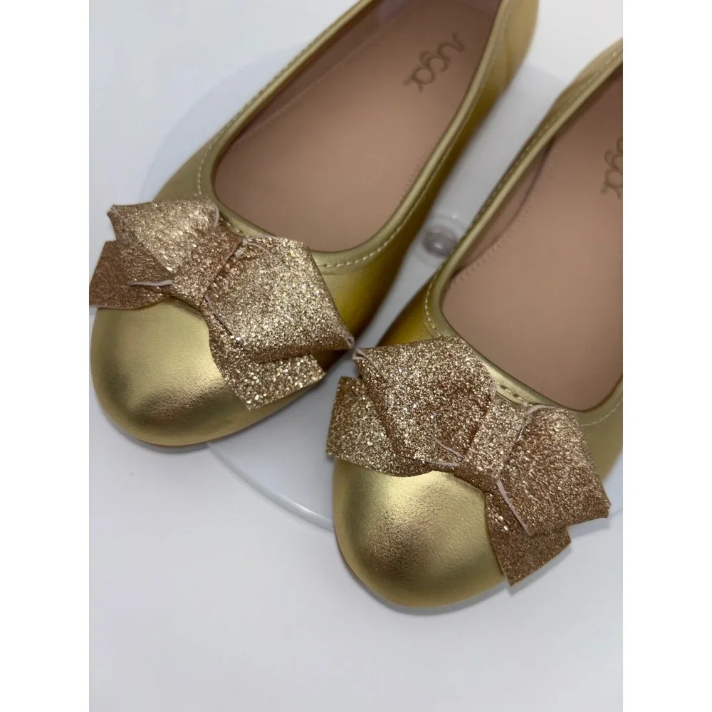 SUGAR Girls Gold Ballet Flat Shoe Glitter Bow‎ Toddler Little Kids Wedding4
